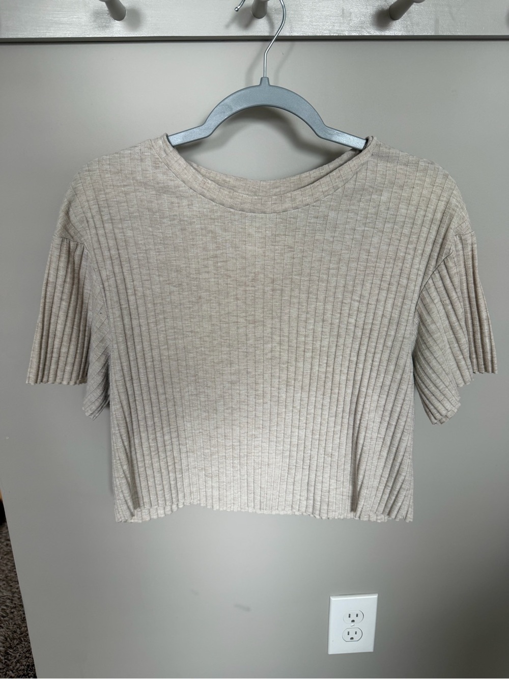 H&M Ribbed Short Sleeve Crop Top - Beige